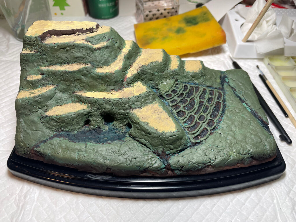 1/3000スケールの山城ジオラマの塗装の様子